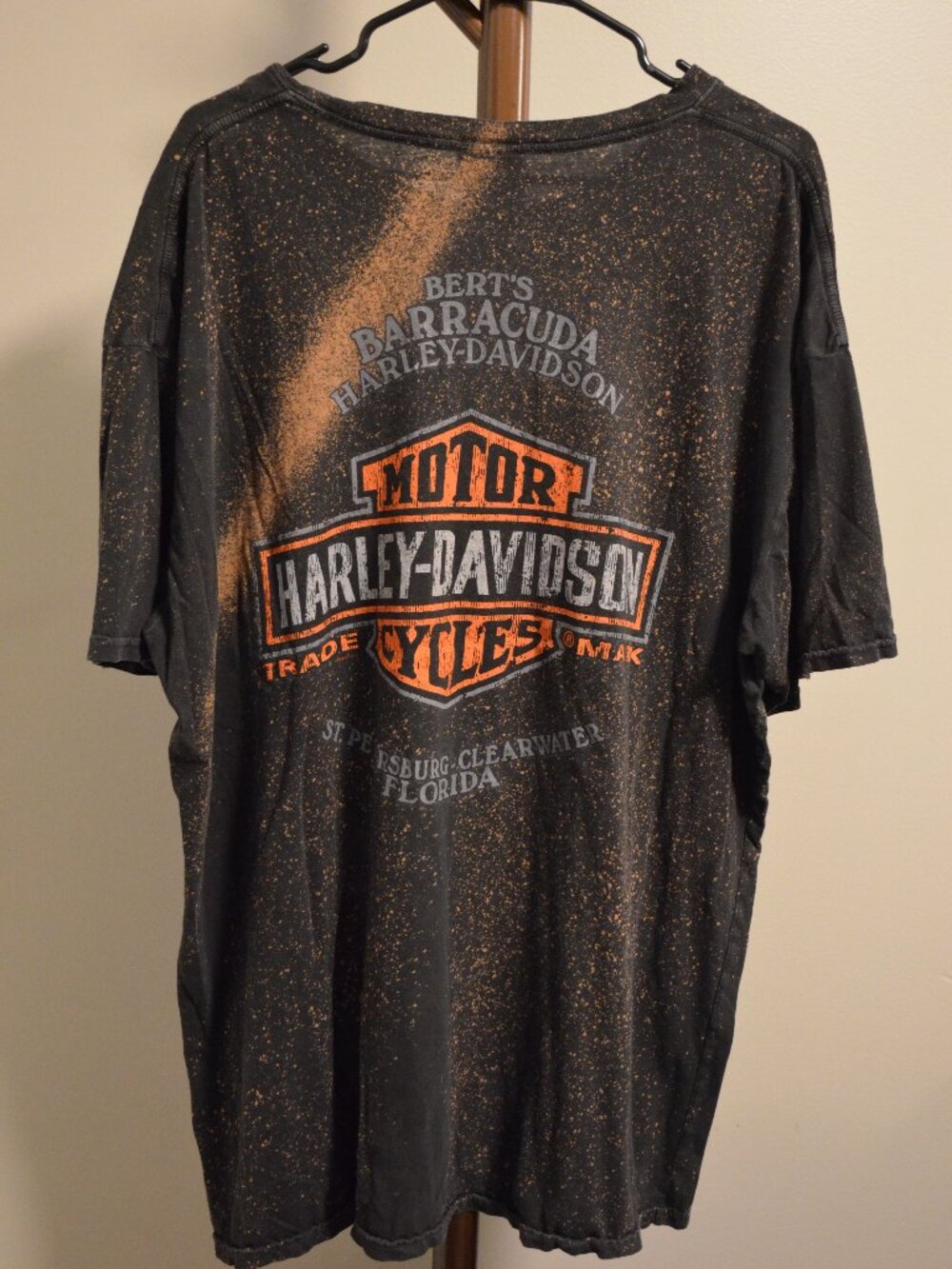 Men's distressed bleach splatter wash Harley Davidson tshirt